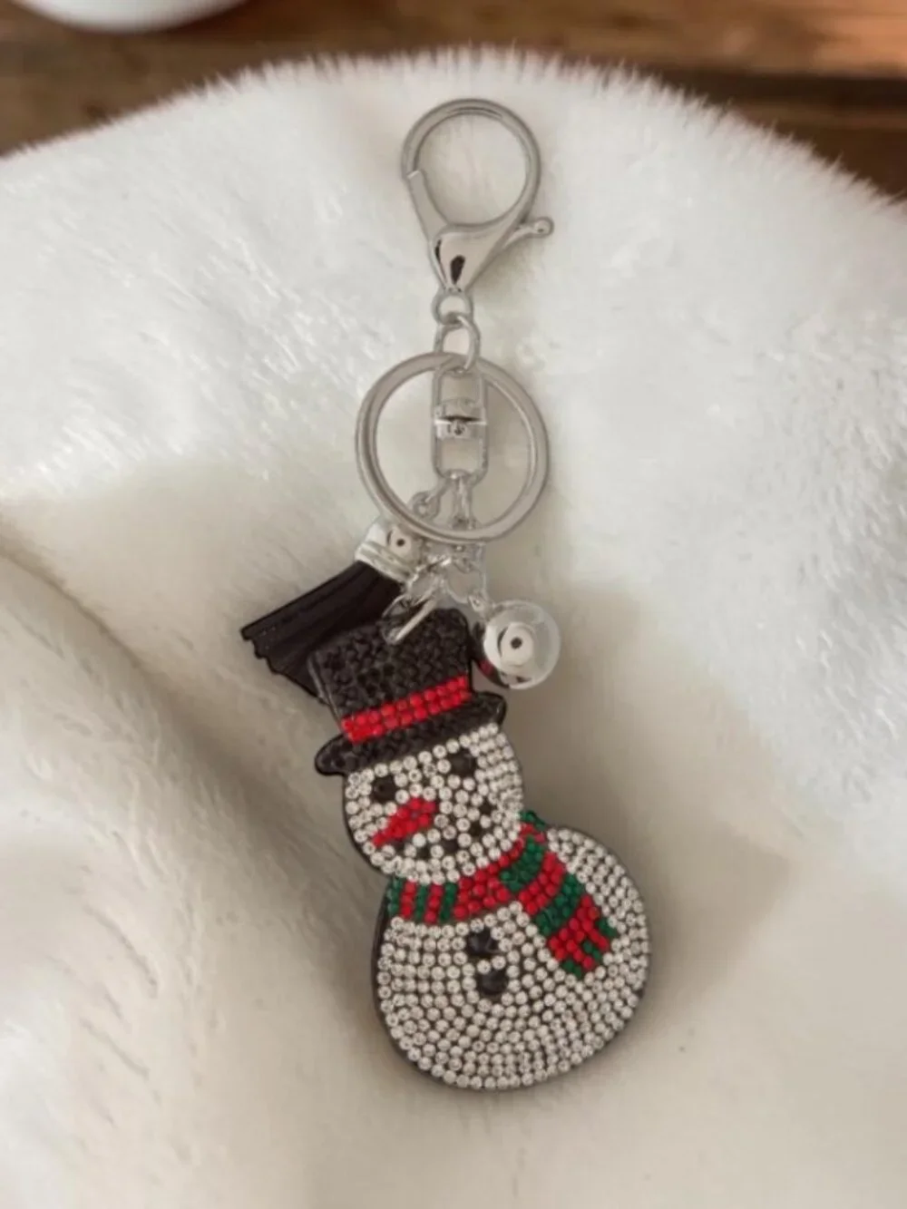 Snowman Tassel Bling Faux Suede Stuffed Pillow Key Chain Handbag Charm